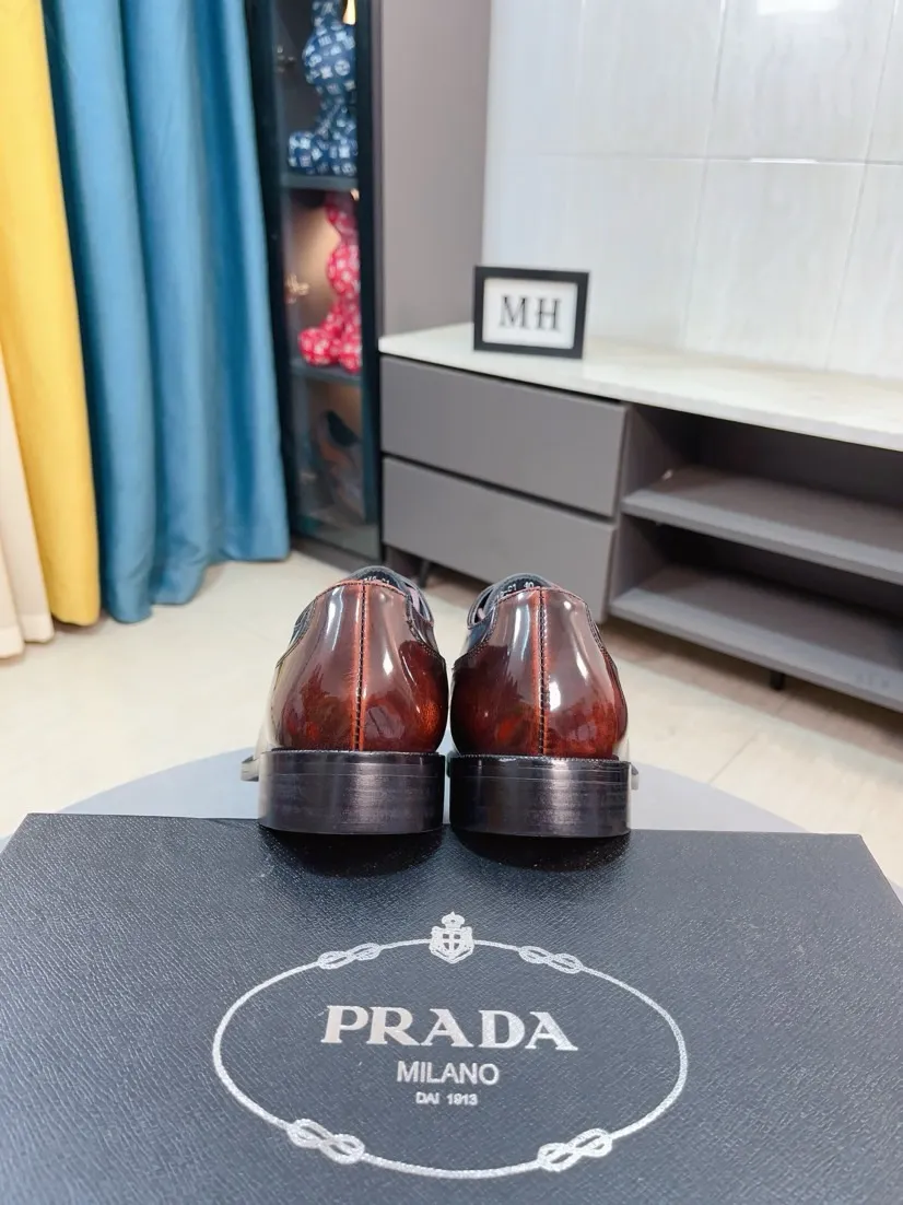 Men's shoes 💰540🌹🌹【PRADA Leather Shoes】Top purchasing agent Original imported Italian custom cowhide leather surface, fully imported water-dyed breathable cowhide lining, original factory special molded sole super comfortable, size: 38-44